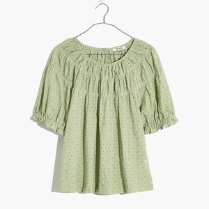 Madewell Daisy Embroidered Shirred Puff-Sleeve Top (Size S)